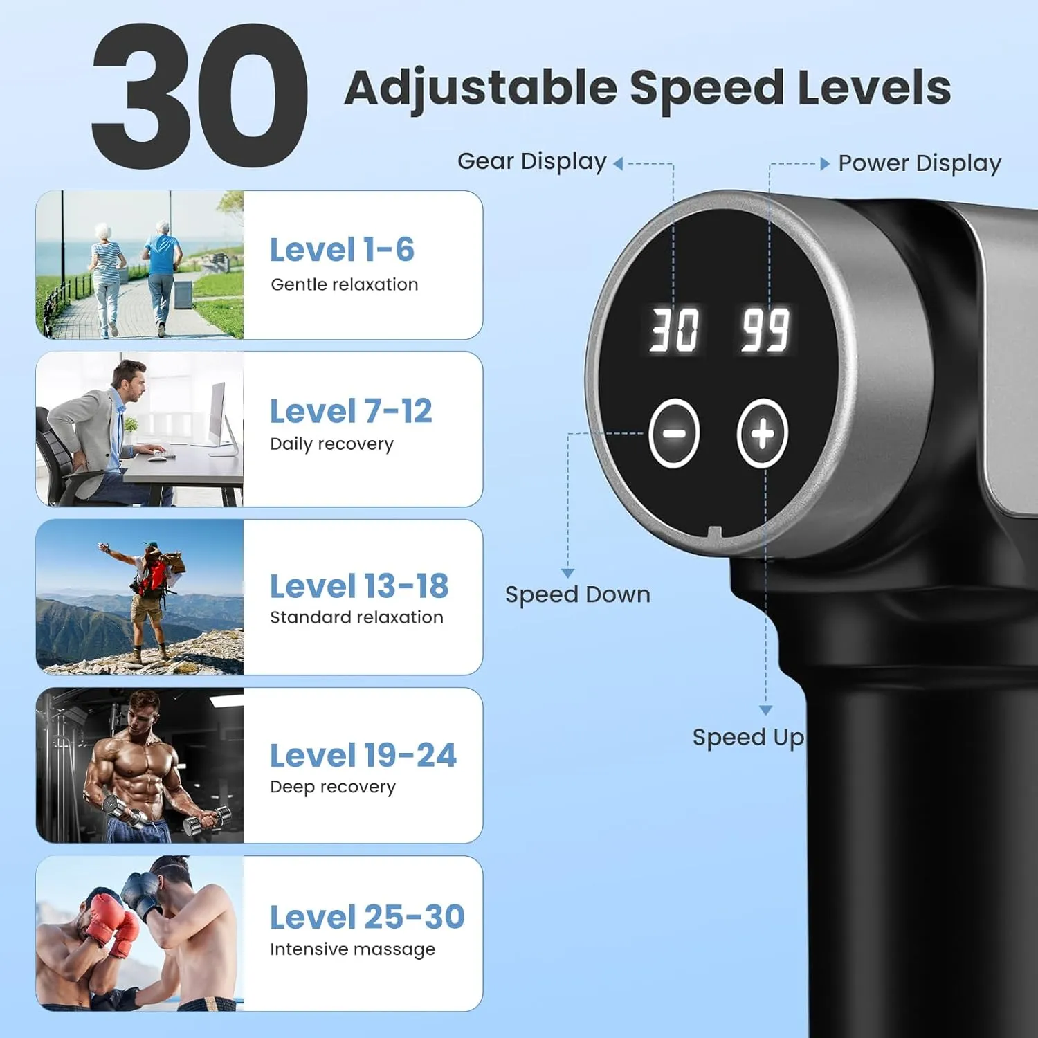 JQX Massage Gun, Deep Tissue Massager Gun for Pain Relief, Percussion Muscle Massage Gun for Athelets, Handheld Electric Back Massager with 30 Speed Levels & 9 Massage Heads