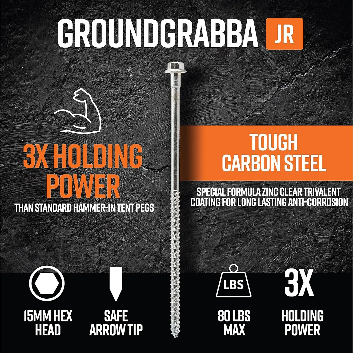 Junior, Heavy Duty Screw-in Ground Anchors, for Tents, Outdoor Camping, Backpacking, and Yard Use - 11 Inch, 12 Pack (Made in The USA)