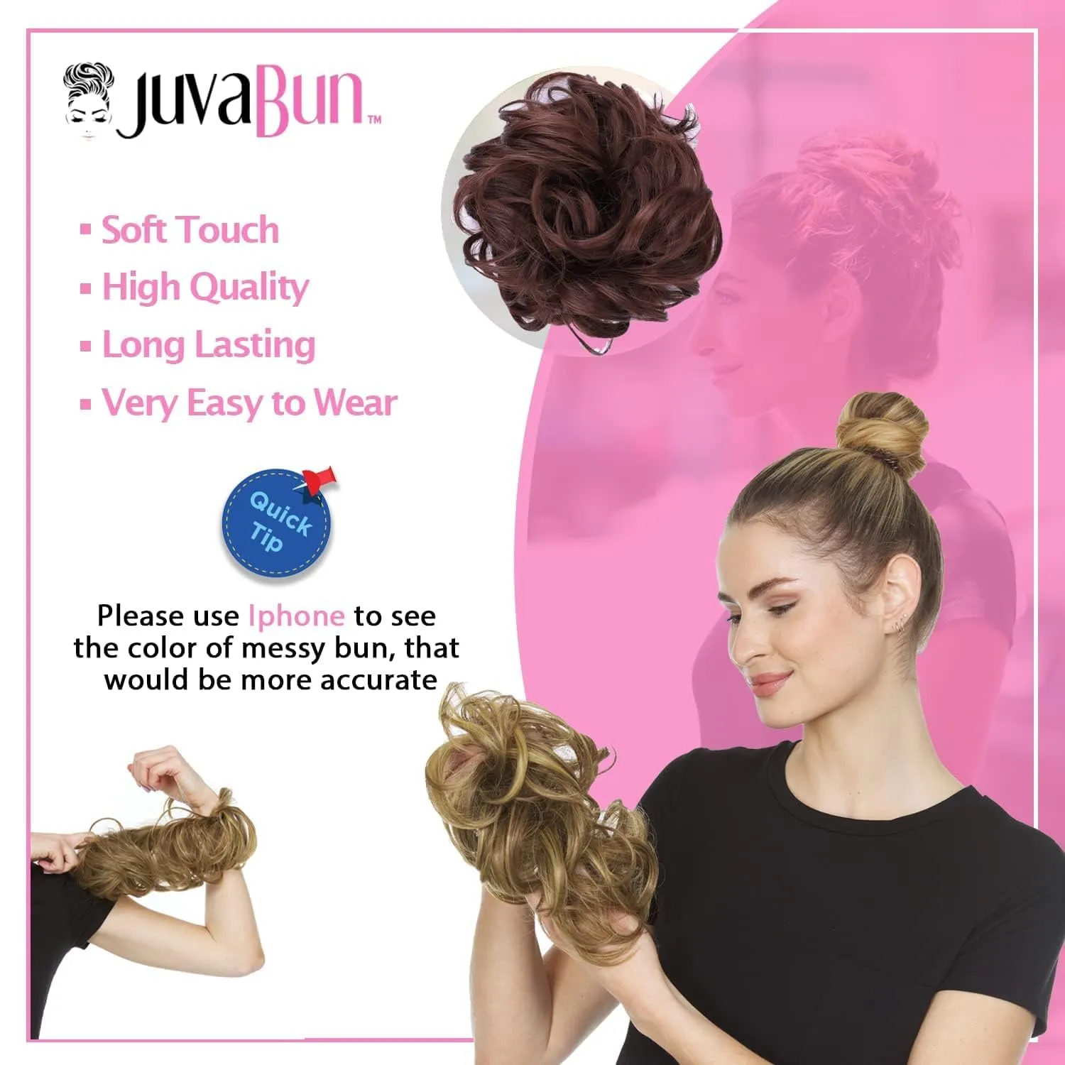 JuvaBun Auburn Messy Bun Hair Piece - Synthetic Foam Wig for Women