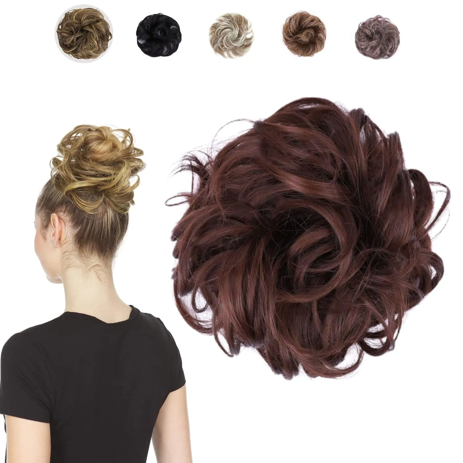 JuvaBun Auburn Messy Bun Hair Piece - Synthetic Foam Wig for Women