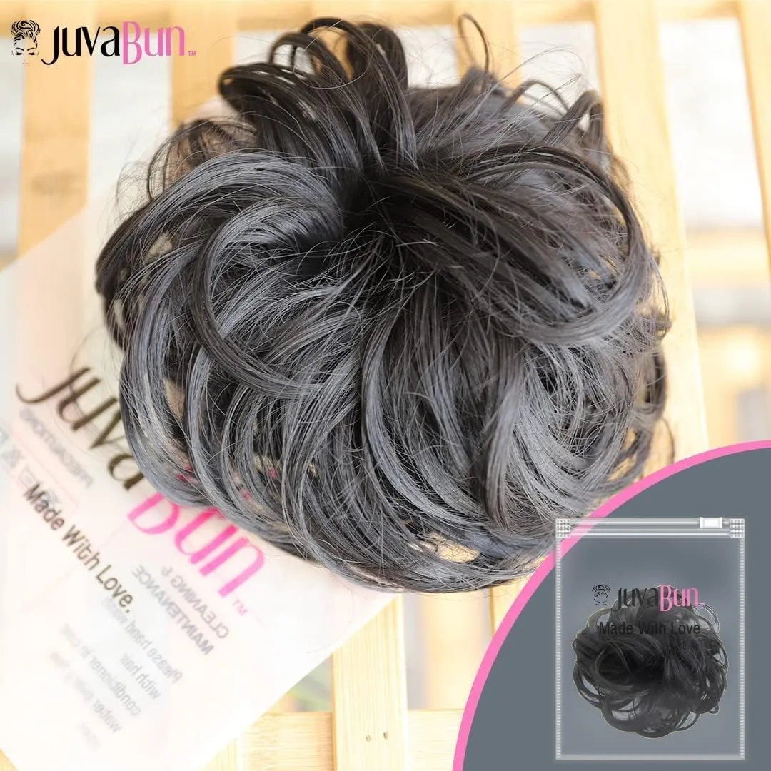 Juvabun Messy Bun Hair Piece - Black| Hair Pieces for Women & Men| Messy Bun Hair Piece | Everyday Wear | Washable & Realistic| Synthetic Messy Hair Bun |Black