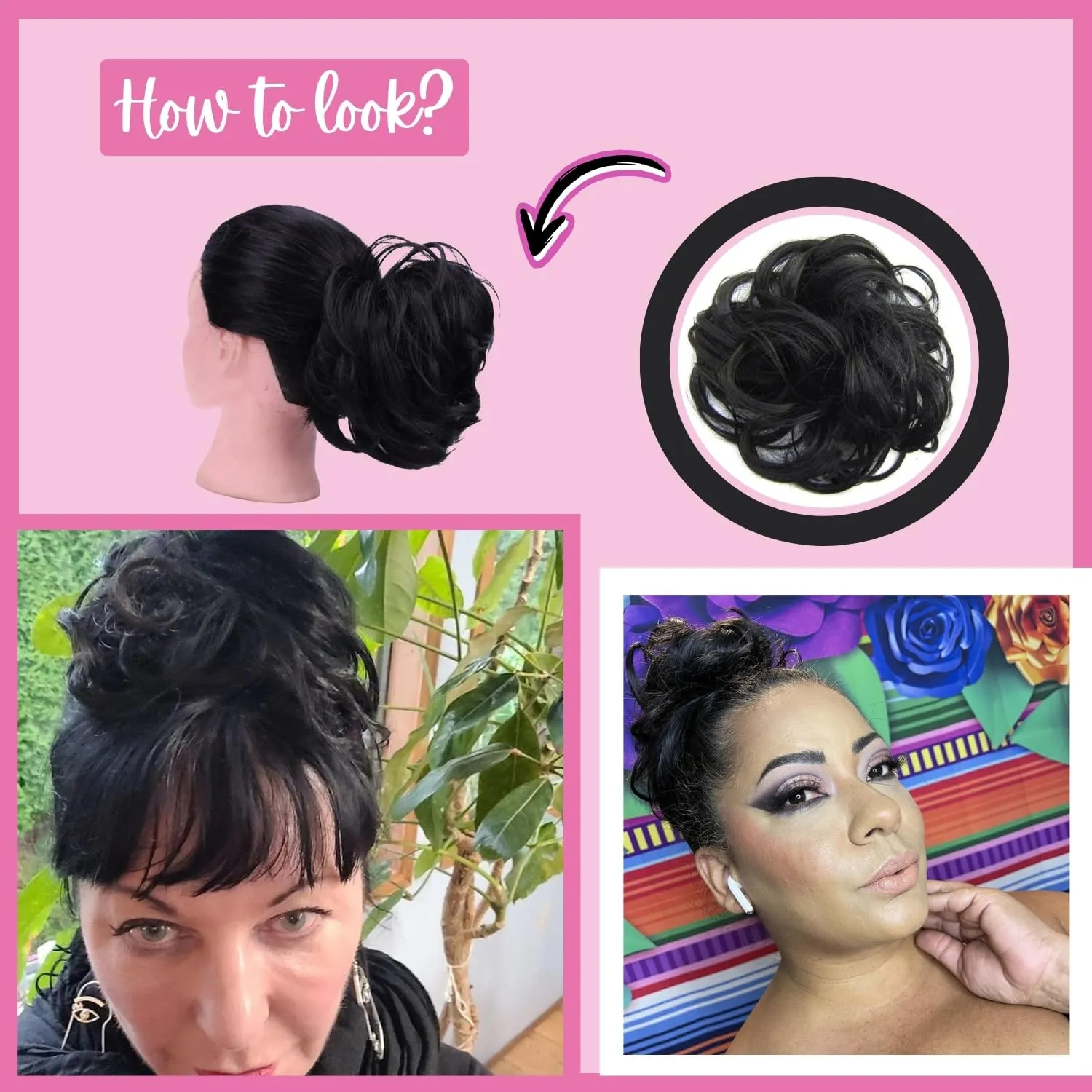 Juvabun Messy Bun Hair Piece - Black| Hair Pieces for Women & Men| Messy Bun Hair Piece | Everyday Wear | Washable & Realistic| Synthetic Messy Hair Bun |Black