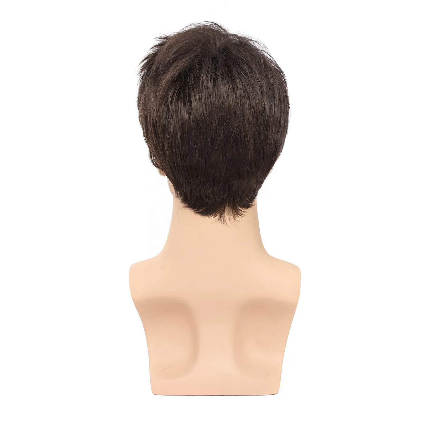 Kaneles Mens Wig Short Drak Brown Wigs Layered Natural Cosplay Party Costume Hair Full Wig for Male Guy