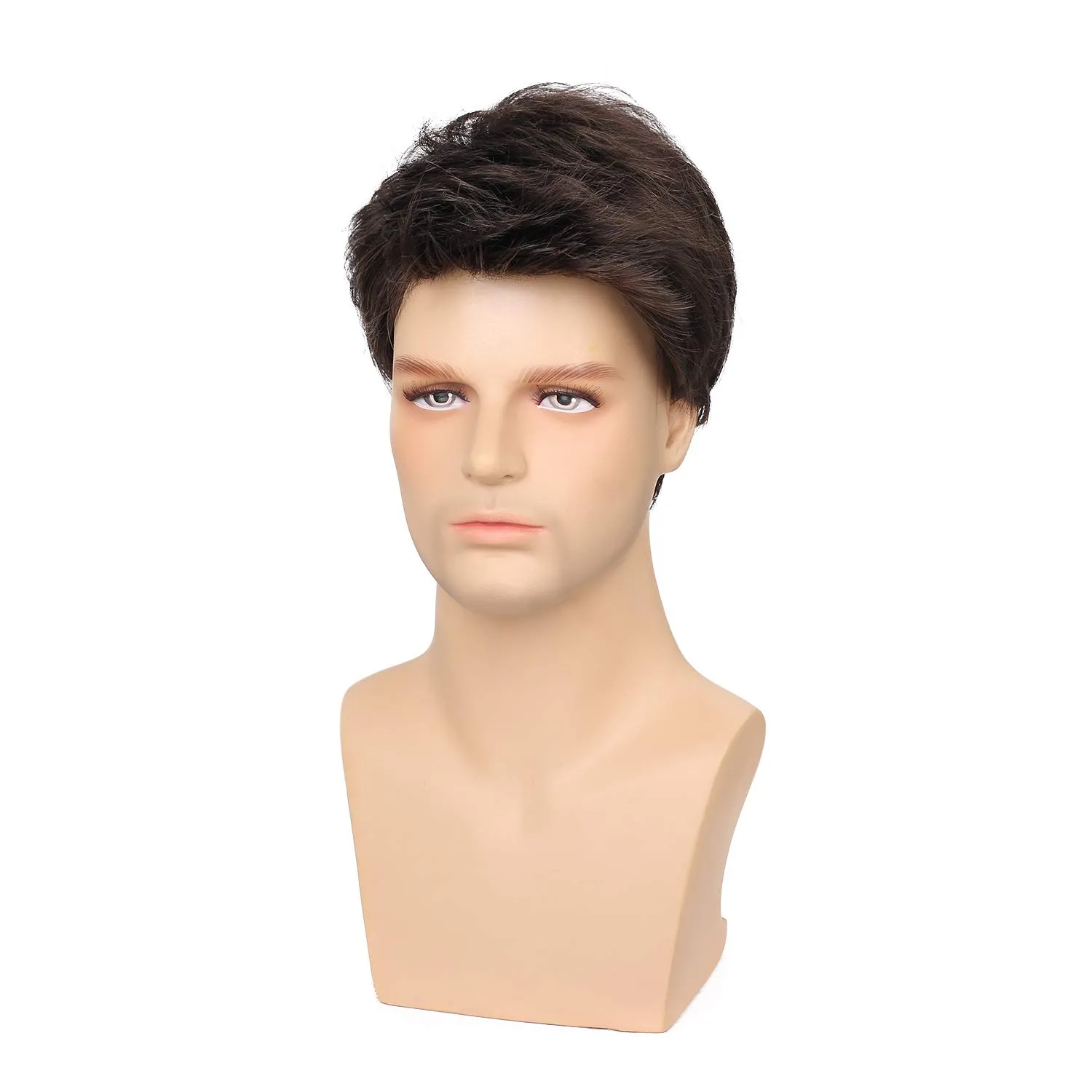 Kaneles Mens Wig Short Drak Brown Wigs Layered Natural Cosplay Party Costume Hair Full Wig for Male Guy