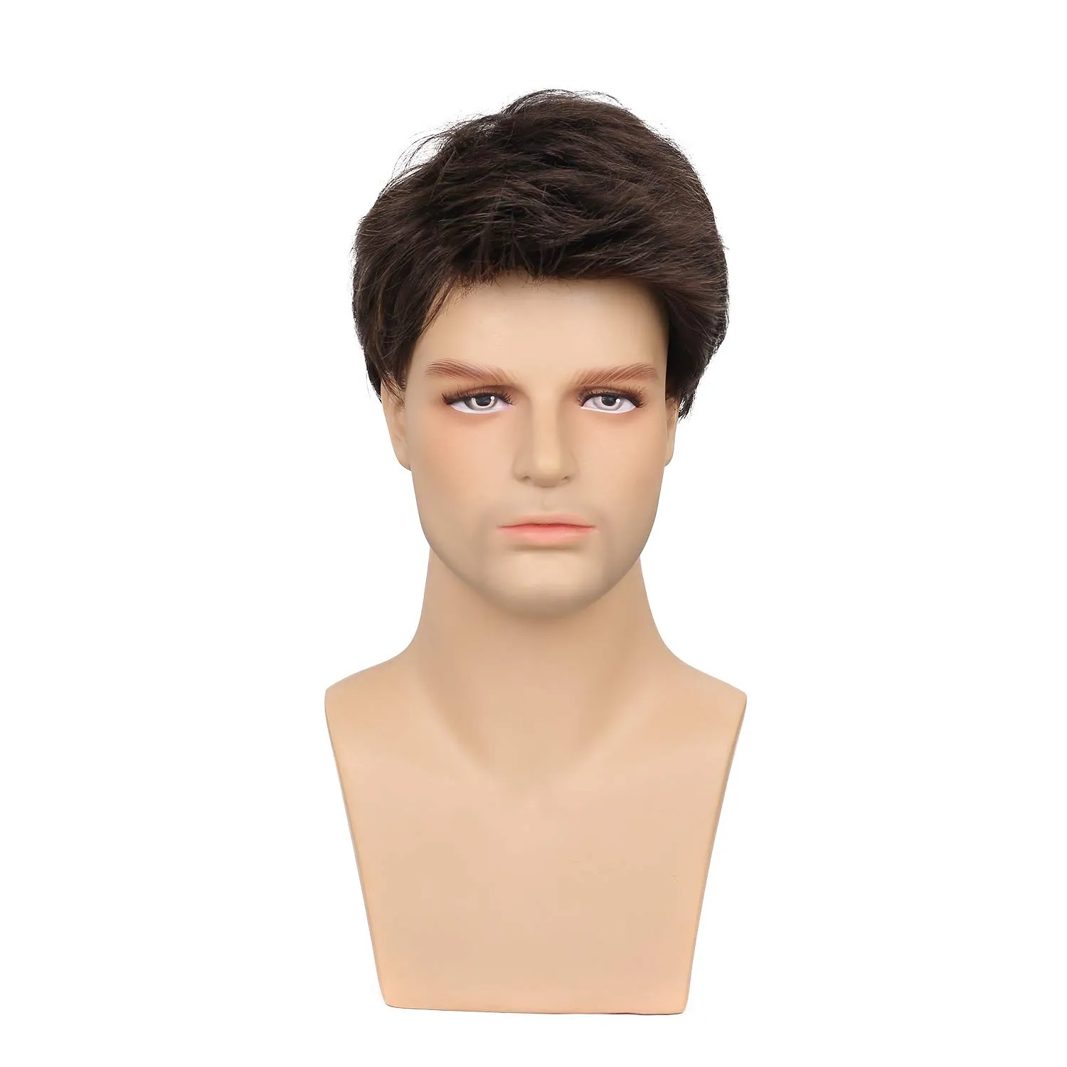 Kaneles Mens Wig Short Drak Brown Wigs Layered Natural Cosplay Party Costume Hair Full Wig for Male Guy