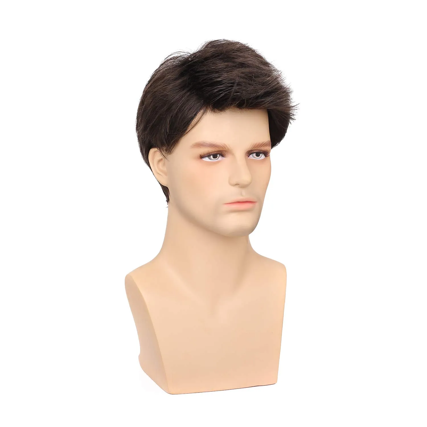 Kaneles Mens Wig Short Drak Brown Wigs Layered Natural Cosplay Party Costume Hair Full Wig for Male Guy