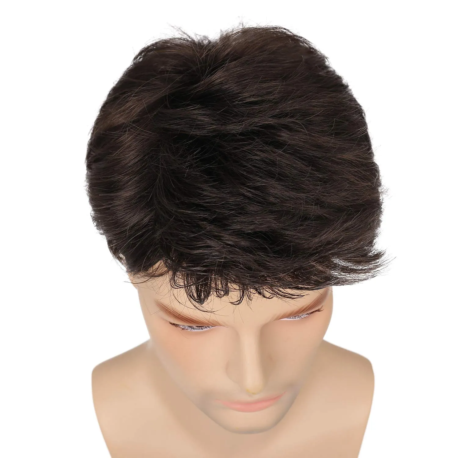 Kaneles Mens Wig Short Drak Brown Wigs Layered Natural Cosplay Party Costume Hair Full Wig for Male Guy