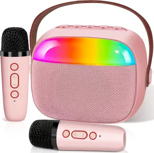Karaoke Machine for Kids,2024 New Mini Portable Karaoke Toys, Karaoke Speaker with 2 Wireless Mics & Light for Home Party for Adults,Birthday Gifts for Girls and Boy Age 4-12  Year Old