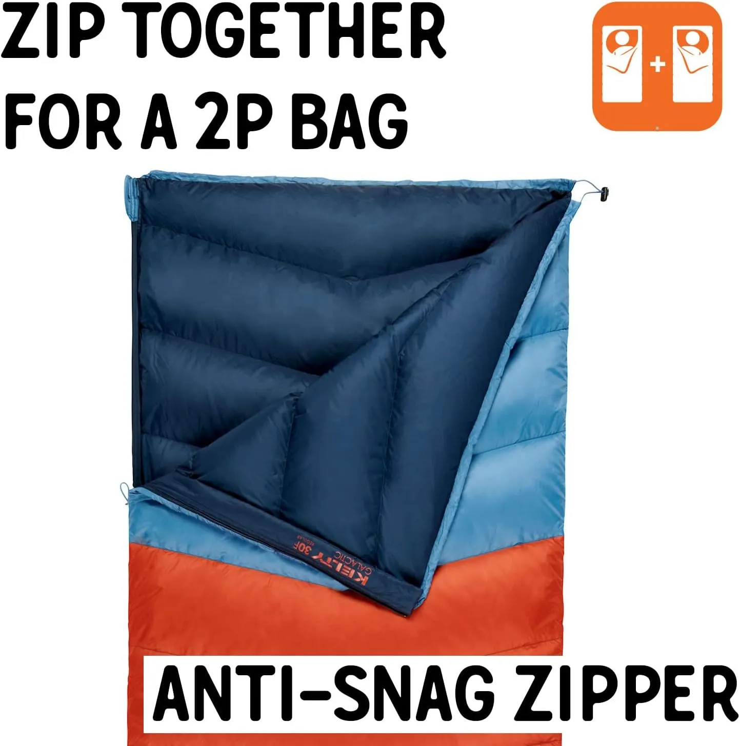 Kelty Galactic Down 30 Degree Sleeping Bag, 550 Fill Power RDS Trackable Down, Backpacking and Camping, Zip Together for 2P Sleeping Bag