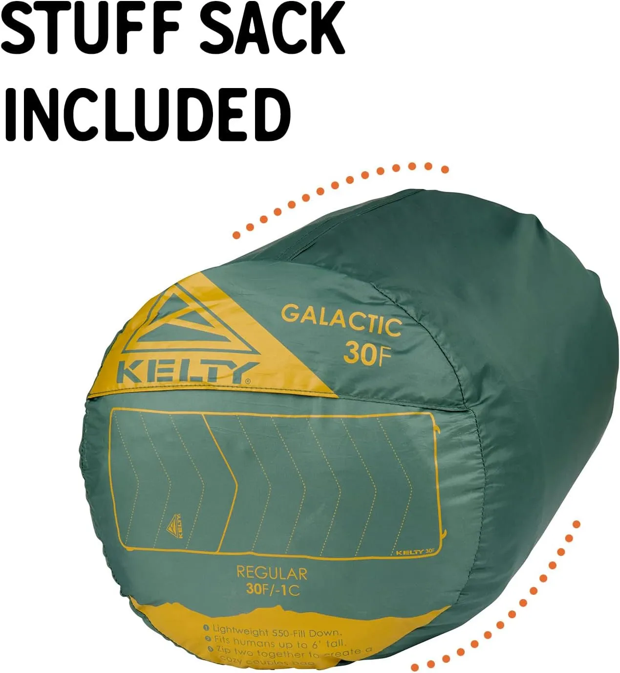Kelty Galactic Down 30 Degree Sleeping Bag, 550 Fill Power RDS Trackable Down, Backpacking and Camping, Zip Together for 2P Sleeping Bag