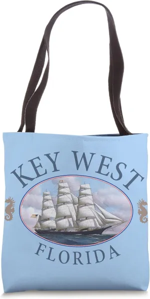 Key West Florida Nautical Tall Ship Design Tote Bag