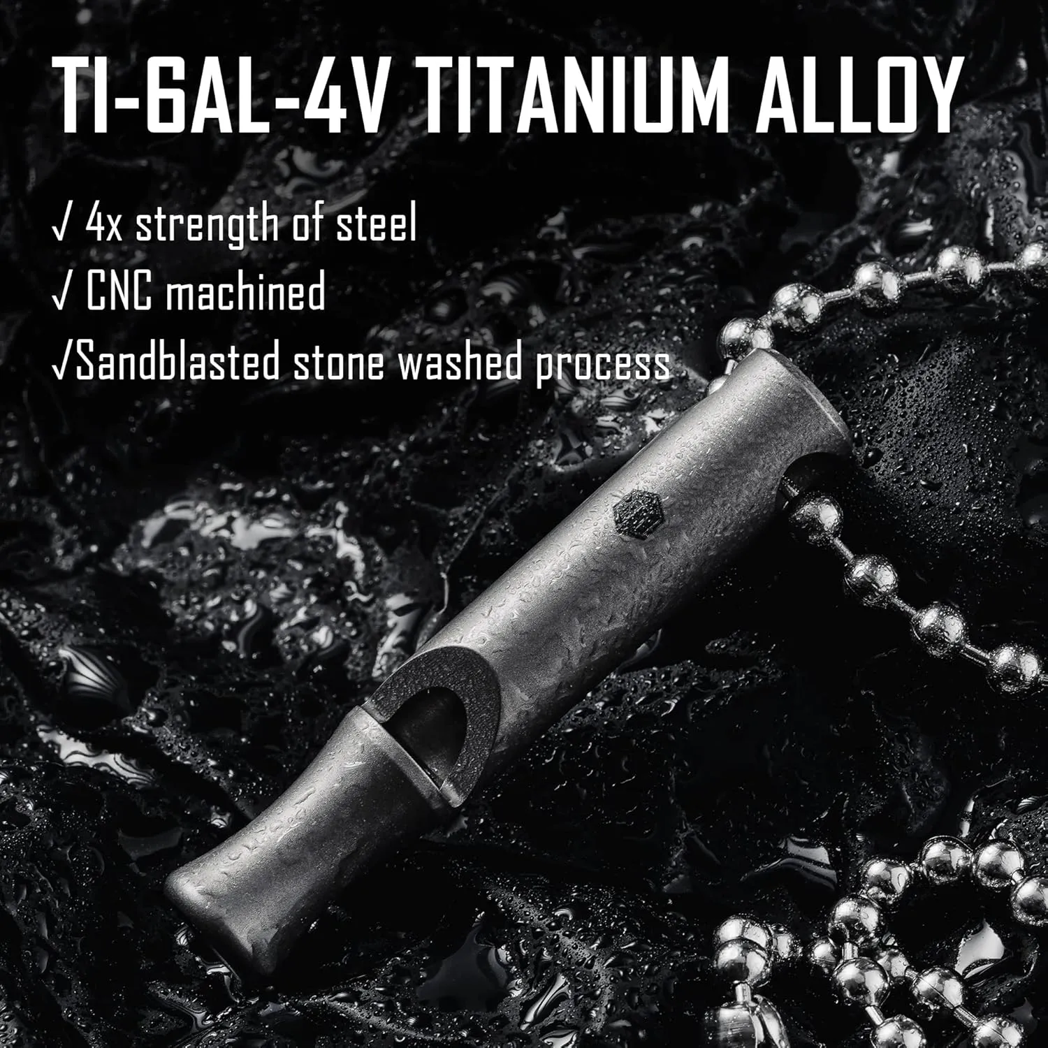 KeyUnity Titanium EDC Whistle Outdoor Emergency Whistle for Keychain, Comes with Necklace to Hang on Neck
