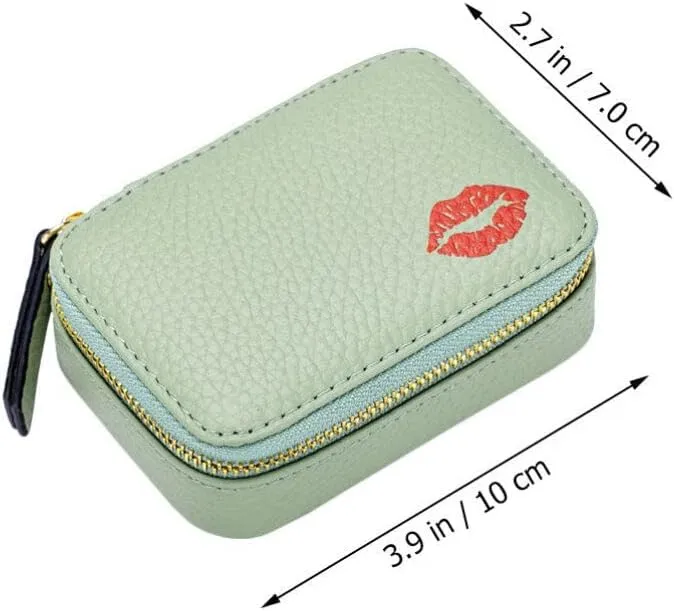Kichvoe Portable Mini Makeup Bag with Mirror, Pu Leather Lipstick Case for Travel, Light Green Small Cosmetic Pouch for Women, Compact Storage for Lipstick, Cards, and Jewelry