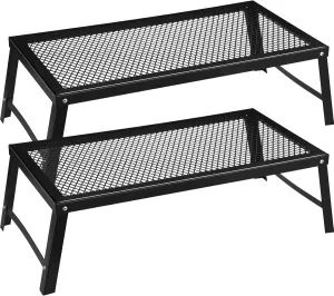 Kigley 2 Pack Folding Campfire Grill Portable Grill Heavy Duty Iron Fireplace Grate over Fire Camp Grill Rack for Outdoor Camping Barbecue Cooking Fire Pit, Black