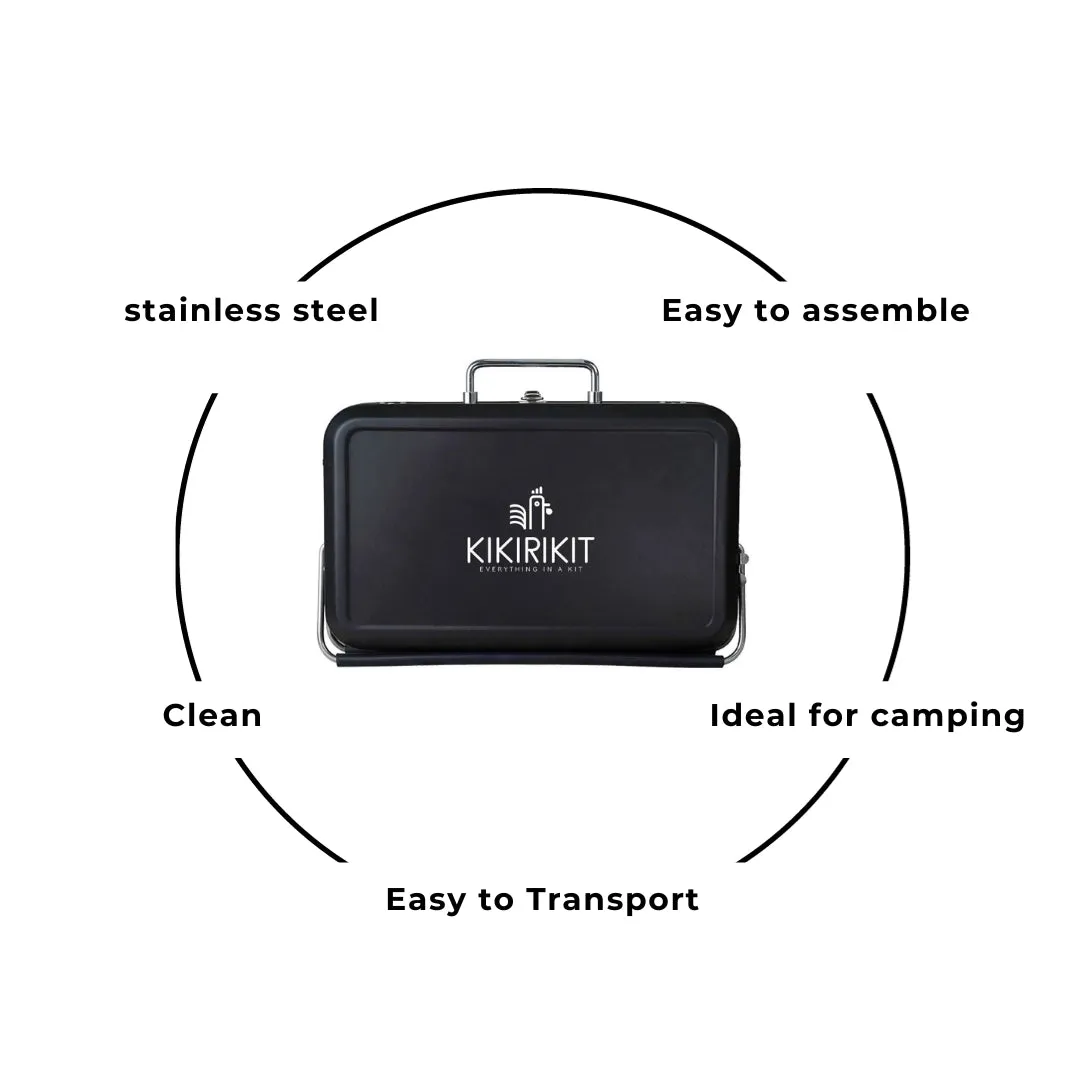 Kikirikit Foldable Portable Charcoal Barbecue Kit - Black