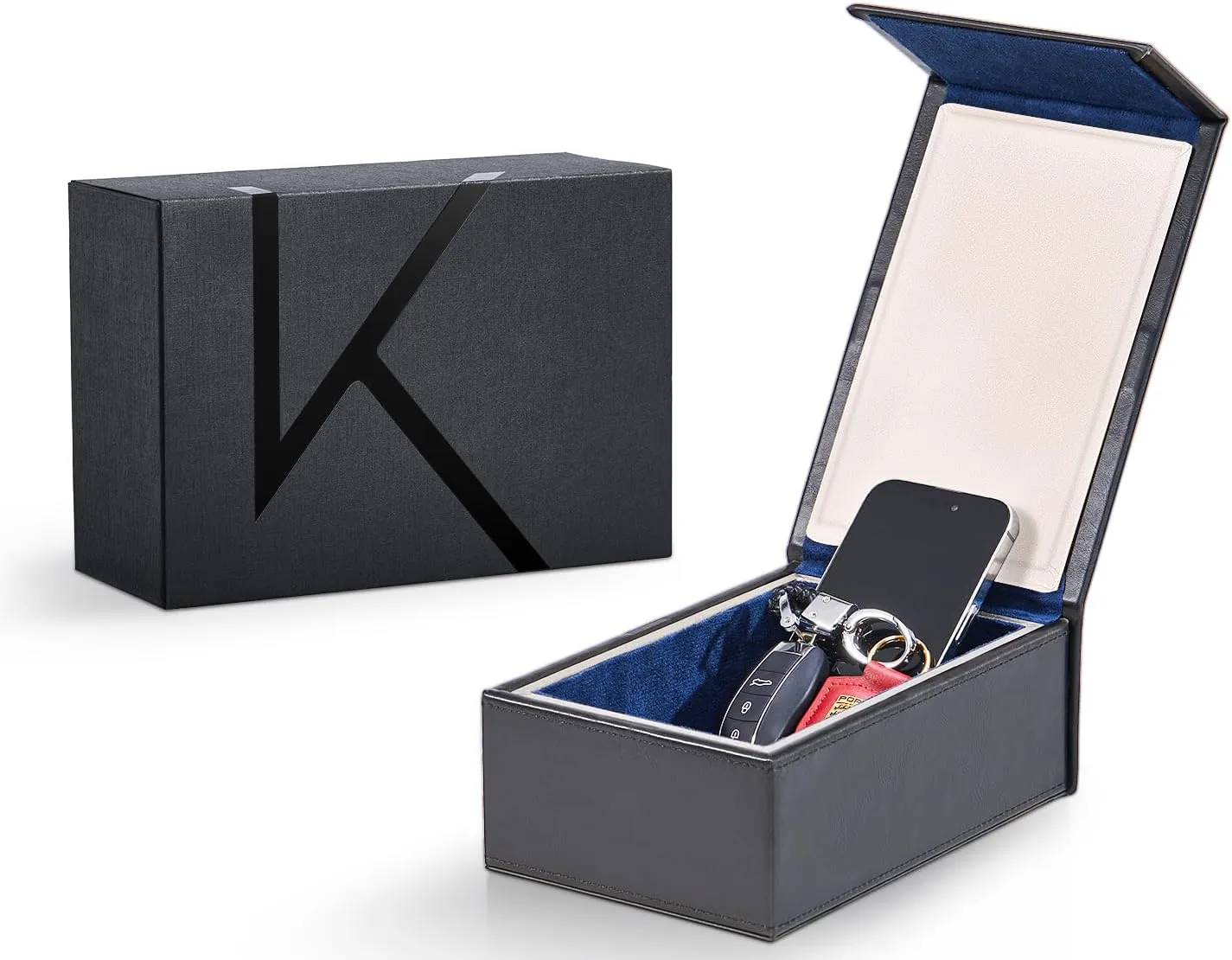 KK7-DB Faraday Protector Box, Signal Shielding, Anti-Theft Car Key & RFID Blocker for Vehicles - Compact Design (Azure-Black)