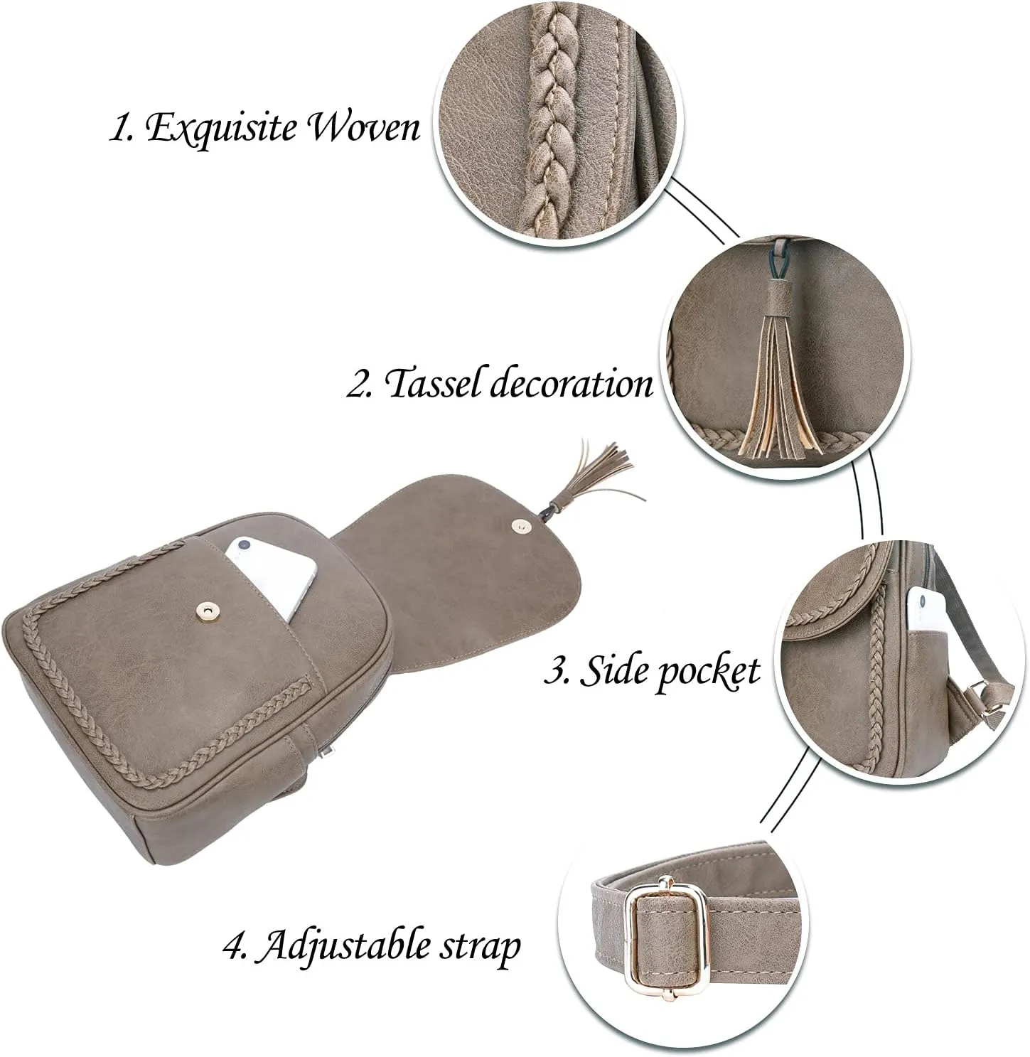 KKXIU Fashion Small Synthetic Leather Backpack Purse For Women and Ladies with Tassel