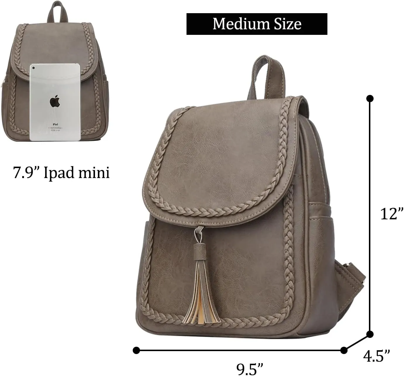 KKXIU Fashion Small Synthetic Leather Backpack Purse For Women and Ladies with Tassel