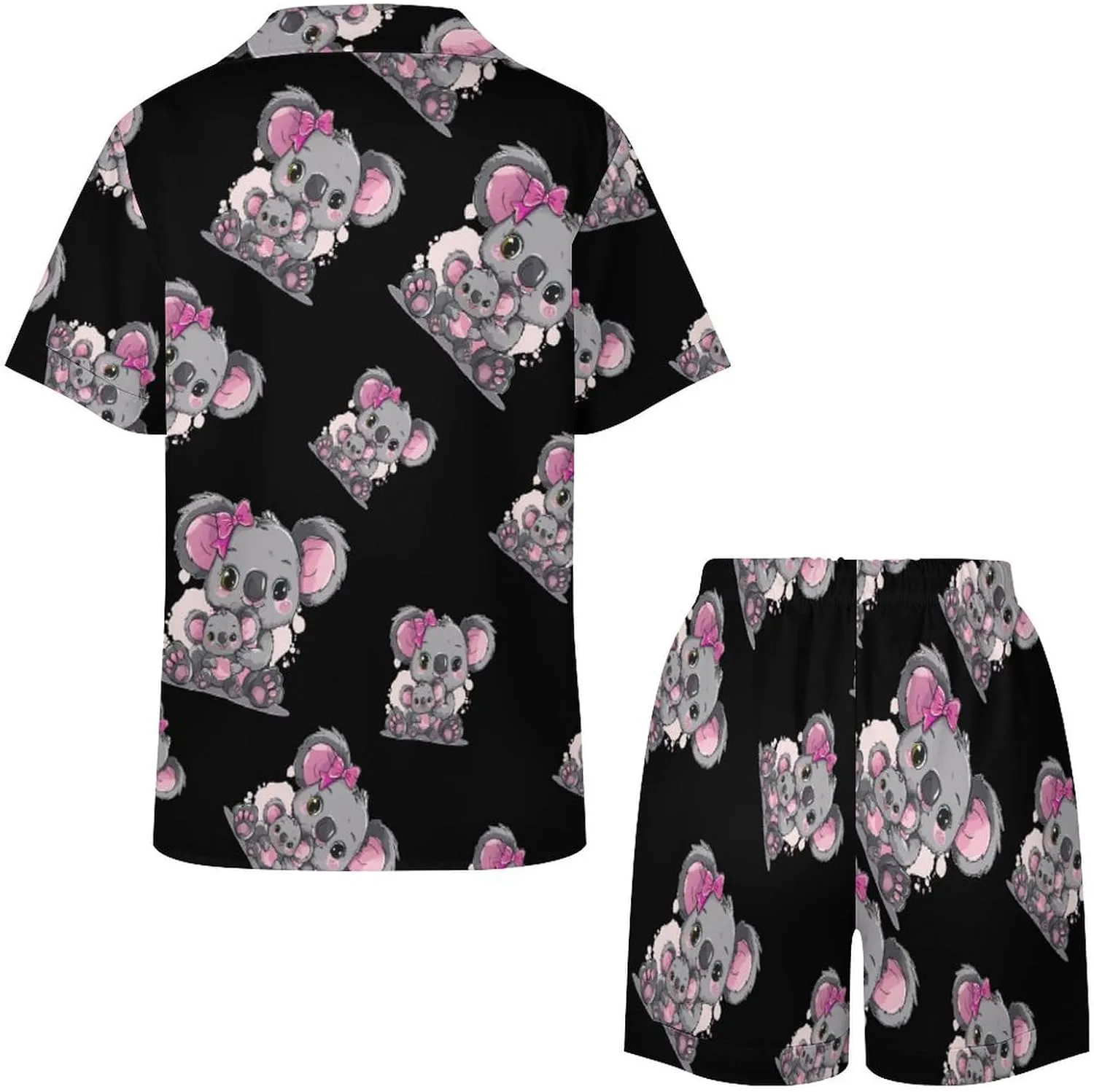 Koala Mommy Women's Satin Pajama Set Short Sleeve Button Down Sleepwear Loungewear Pj Set