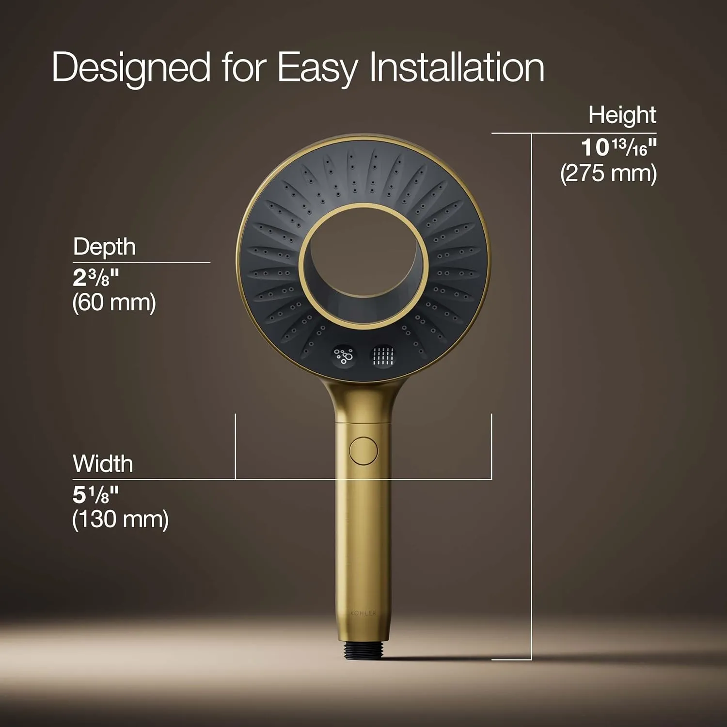 KOHLER K-28681-G-2MB SpaViva Two-Function Handheld Showerhead, Round High Pressure Shower Head, Compatible with SpaViva Cleansing Device, 1.75 GPM, Vibrant Brushed Moderne Brass