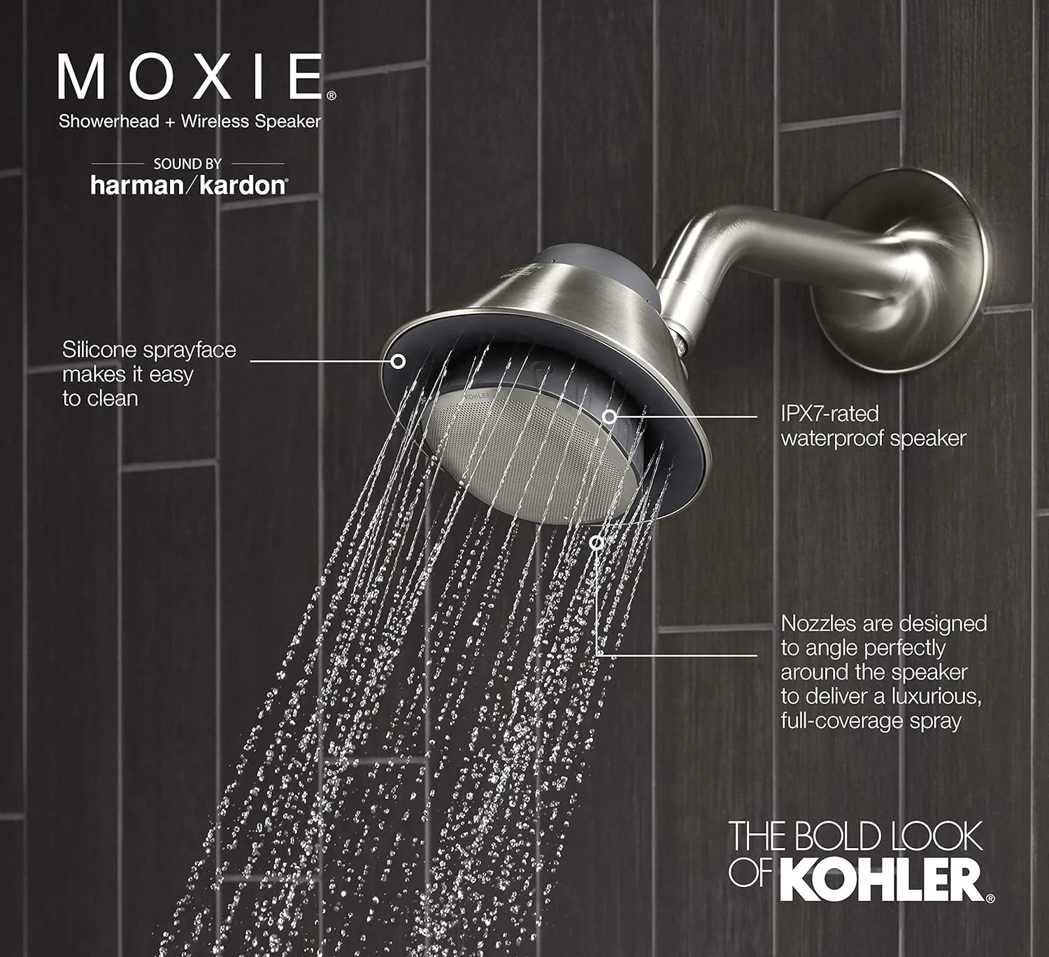 Kohler Moxie Showerhead and Waterproof Bluetooth Wireless Speaker, 2.5 gpm - Matte Black
