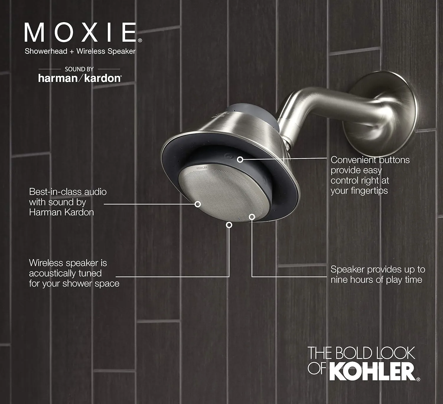 Kohler Moxie Showerhead and Waterproof Bluetooth Wireless Speaker, 2.5 gpm - Matte Black