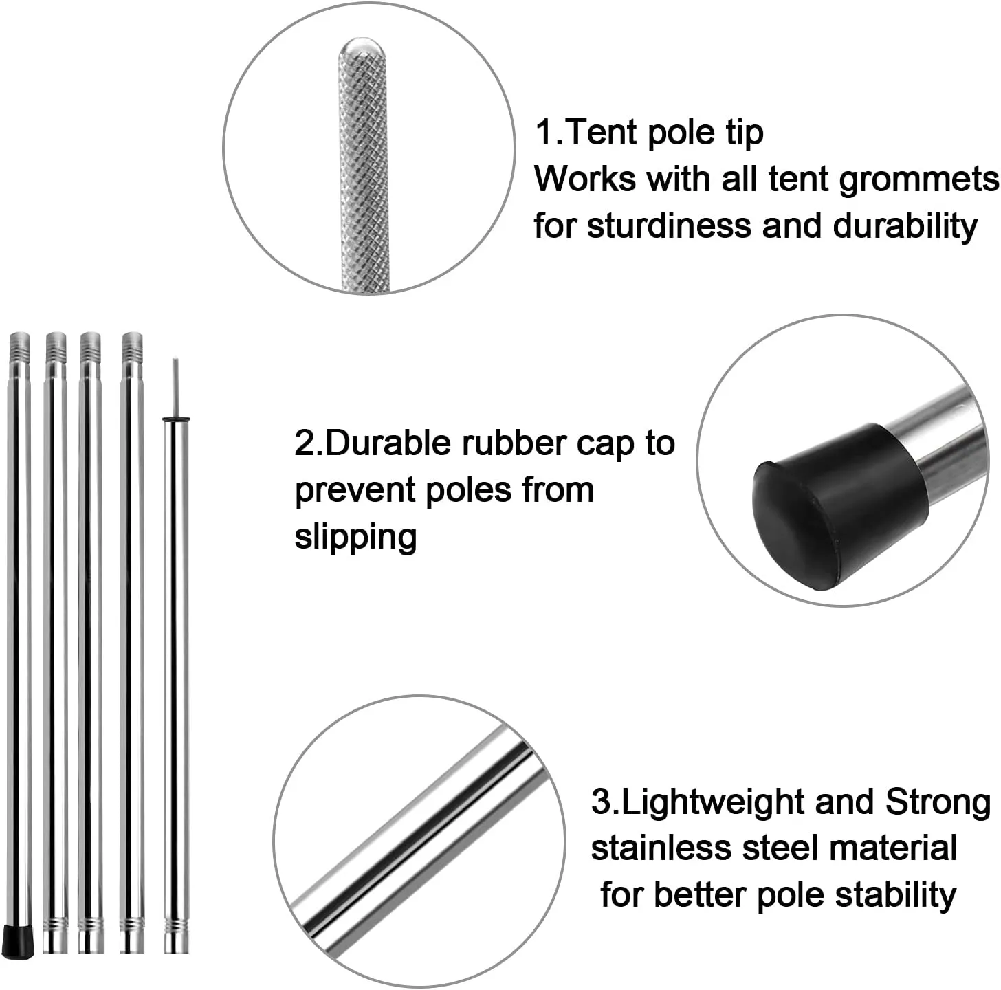 KOMCLUB Adjustable Tent Poles Telescoping Tarp Poles Camping Stainless Steel Lightweight Tarp Poles for Sun Sails Canopy Awning Shelter Bac