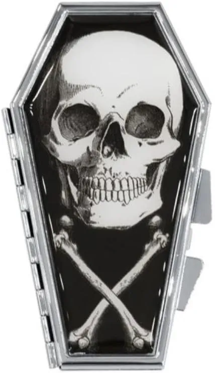 kreepsville 666 Anatomical Skull Coffin Compact Mirror Gothic Makeup Horror, Silver