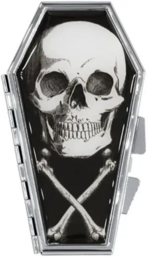 kreepsville 666 Anatomical Skull Coffin Compact Mirror Gothic Makeup Horror, Silver