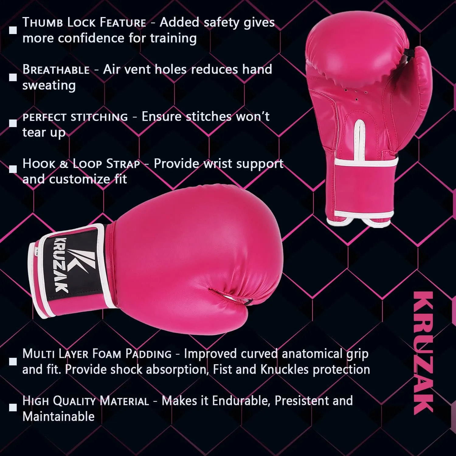 Kruzak Plain Boxing Gloves for Sparring, Kickboxing, Muay Thai, Martial Arts & MMA Fighting - Men & Women Punch Bag Mitts Training and Focus Pads Punching