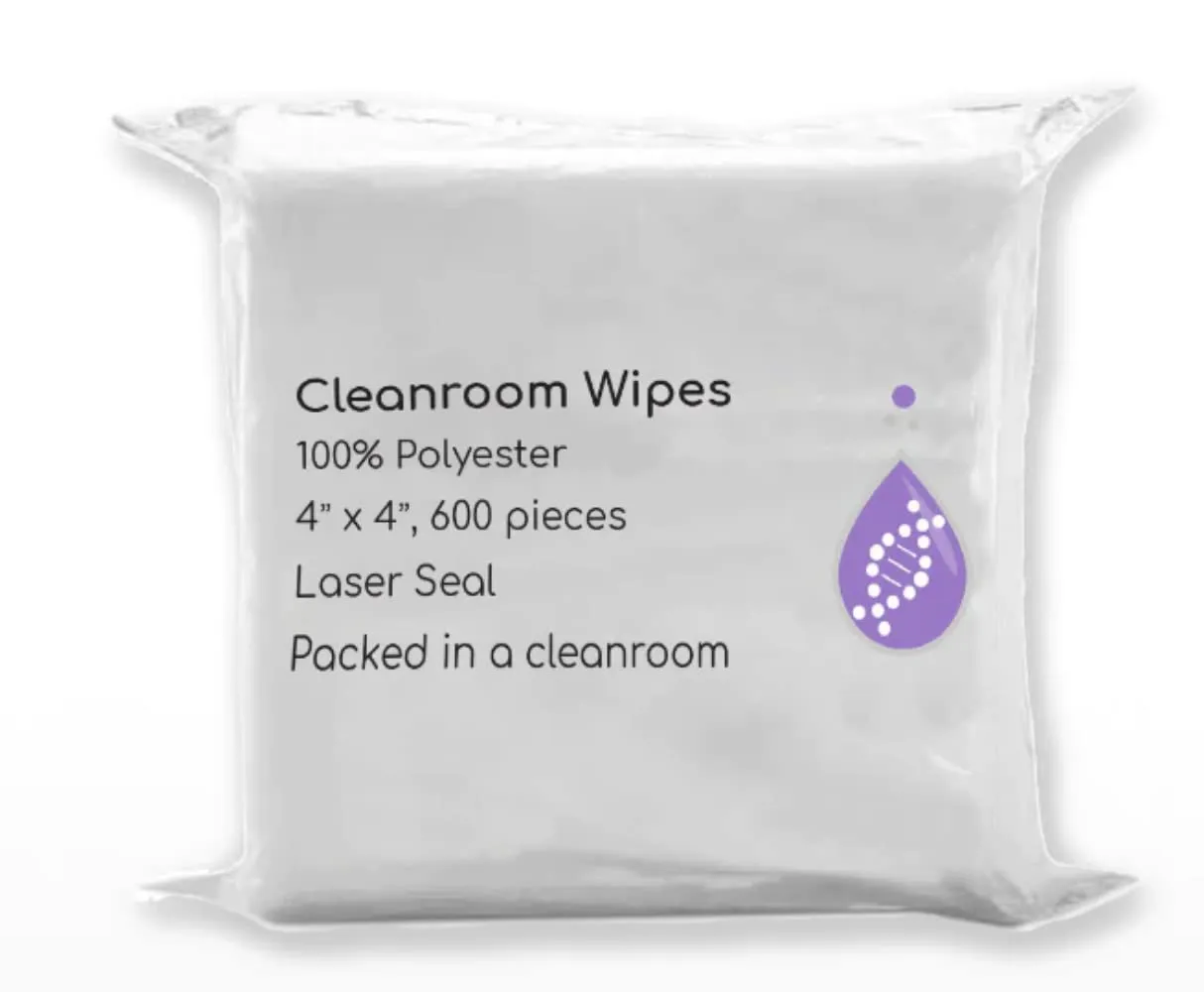 LabClean Cleanroom Polyester Wipers 4"x4" (Bag of 600 Pcs) Double Knit 100% Polyester Wipes Lint Free Cloths with Ultra-fine Filaments, Laser Sealed Edge, Class 1000 Cloths