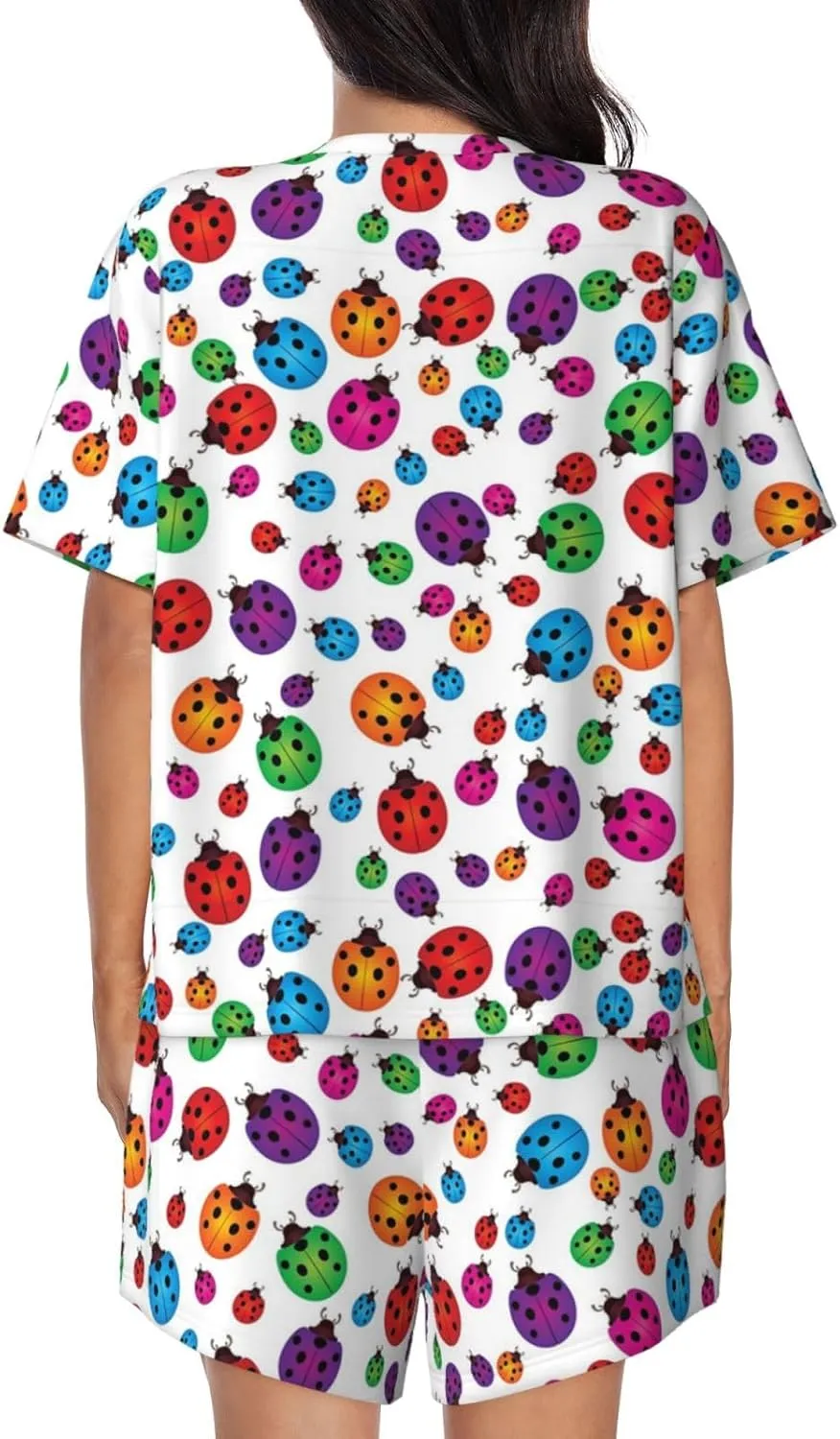 Ladybug Pajamas Set Short Sleeve Pajama Women Button Down Round Neck Short Sleeves Pj Set Soft Loungewear Shirt