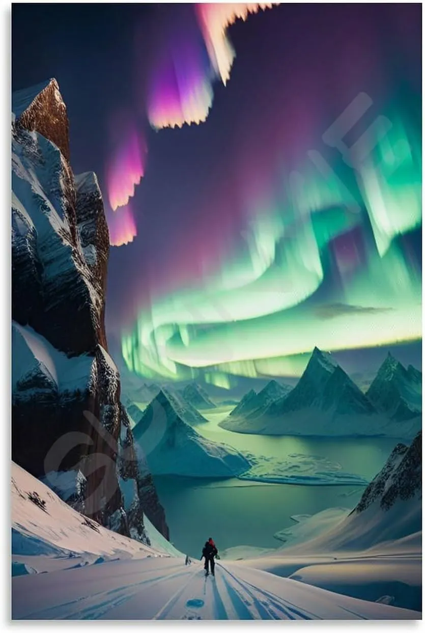Landscape Aurora1 in Alaska Scenic Spots Poster (4) Canvas Painting for Living Room Bedroom Decor 24x36inch(60x90cm) Unframe-style