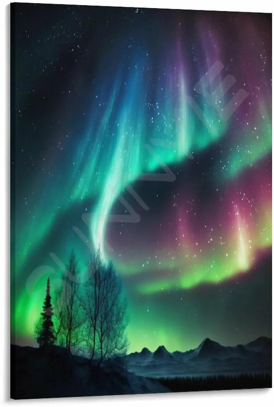 Landscape Aurora1 in Alaska Scenic Spots Poster (5) Canvas Painting for Living Room Bedroom Decor 24x36inch(60x90cm) Frame-style