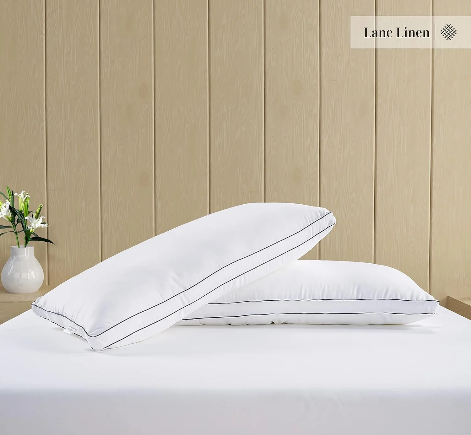 LANE LINEN Standard Pillows Set of 2 (20"x26") - Soft Gusseted Pillow for Back, Stomach or Side Sleepers - Hotel Quality Down Alternative Bed Pillows Standard Size Set of 2 - White