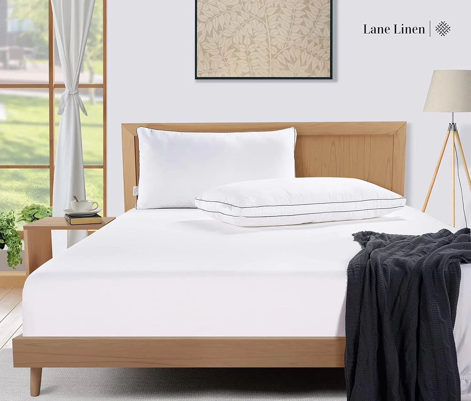 LANE LINEN Standard Pillows Set of 2 (20"x26") - Soft Gusseted Pillow for Back, Stomach or Side Sleepers - Hotel Quality Down Alternative Bed Pillows Standard Size Set of 2 - White