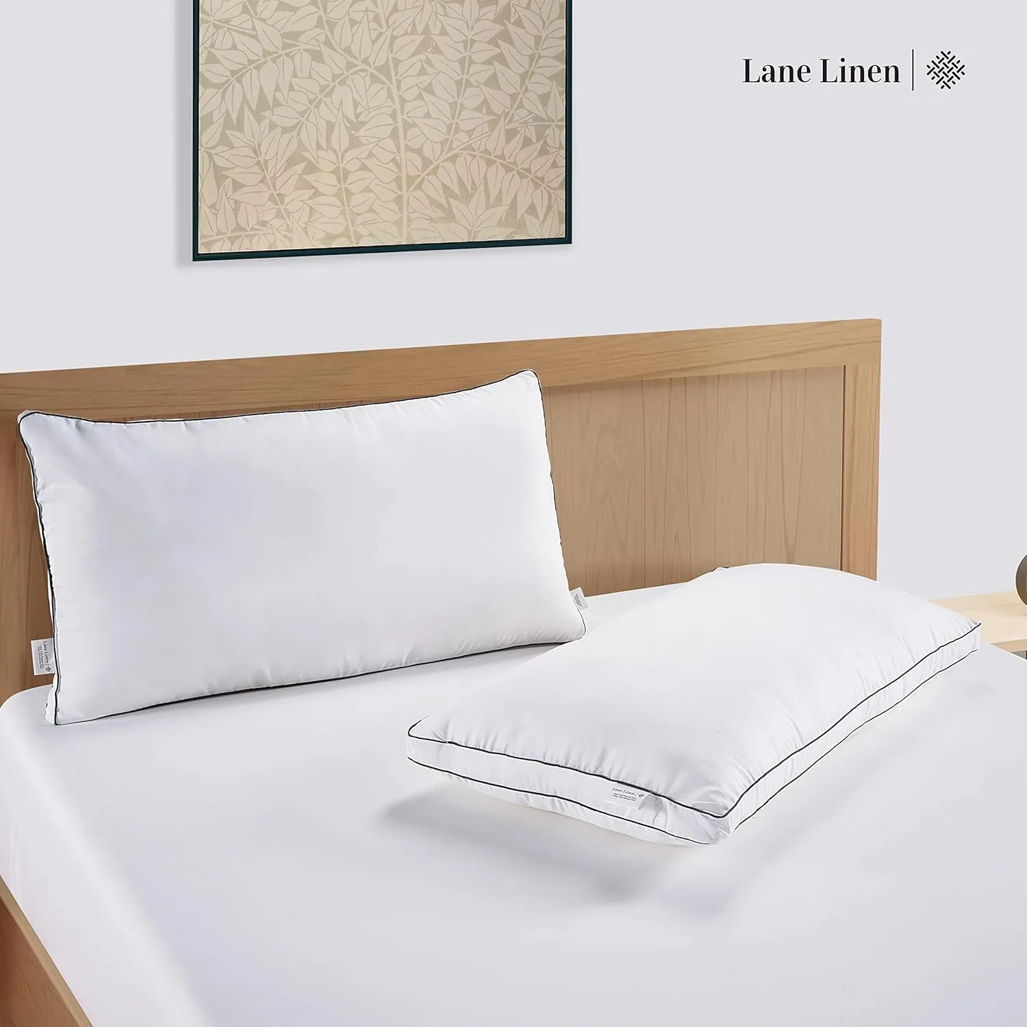 LANE LINEN Standard Pillows Set of 2 (20"x26") - Soft Gusseted Pillow for Back, Stomach or Side Sleepers - Hotel Quality Down Alternative Bed Pillows Standard Size Set of 2 - White