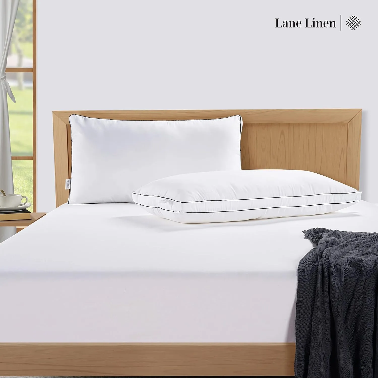 LANE LINEN Standard Pillows Set of 2 (20"x26") - Soft Gusseted Pillow for Back, Stomach or Side Sleepers - Hotel Quality Down Alternative Bed Pillows Standard Size Set of 2 - White