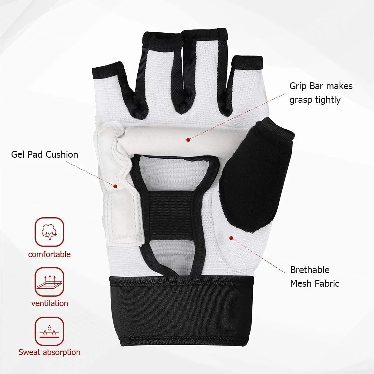 LangRay Taekwondo Karate Gloves & Sparring Gear Foot Protector Set, Karate Boxing Sparring Foot Guard and Half-Finger Gloves Kit for Martial Arts TKD Kung Fu Punch Bag Kickboxing MMA Training