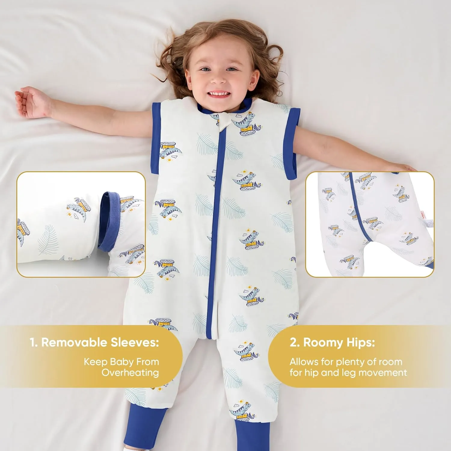 LAT Baby Sleep Bag with Feet Winter,3-way zipper Wearable Blanket,Warm Sack for Toddler Thicken 2.5 TOG-Removable Sleeves