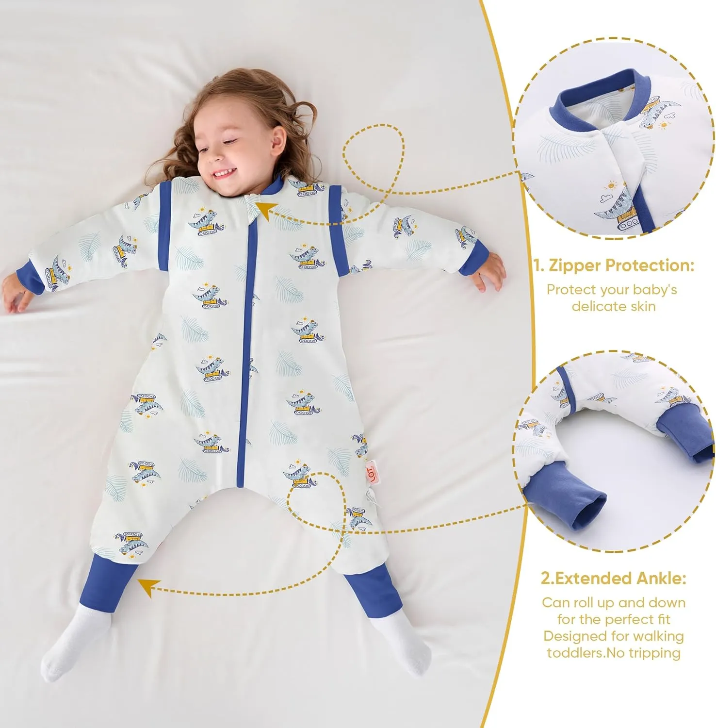 LAT Baby Sleep Bag with Feet Winter,3-way zipper Wearable Blanket,Warm Sack for Toddler Thicken 2.5 TOG-Removable Sleeves