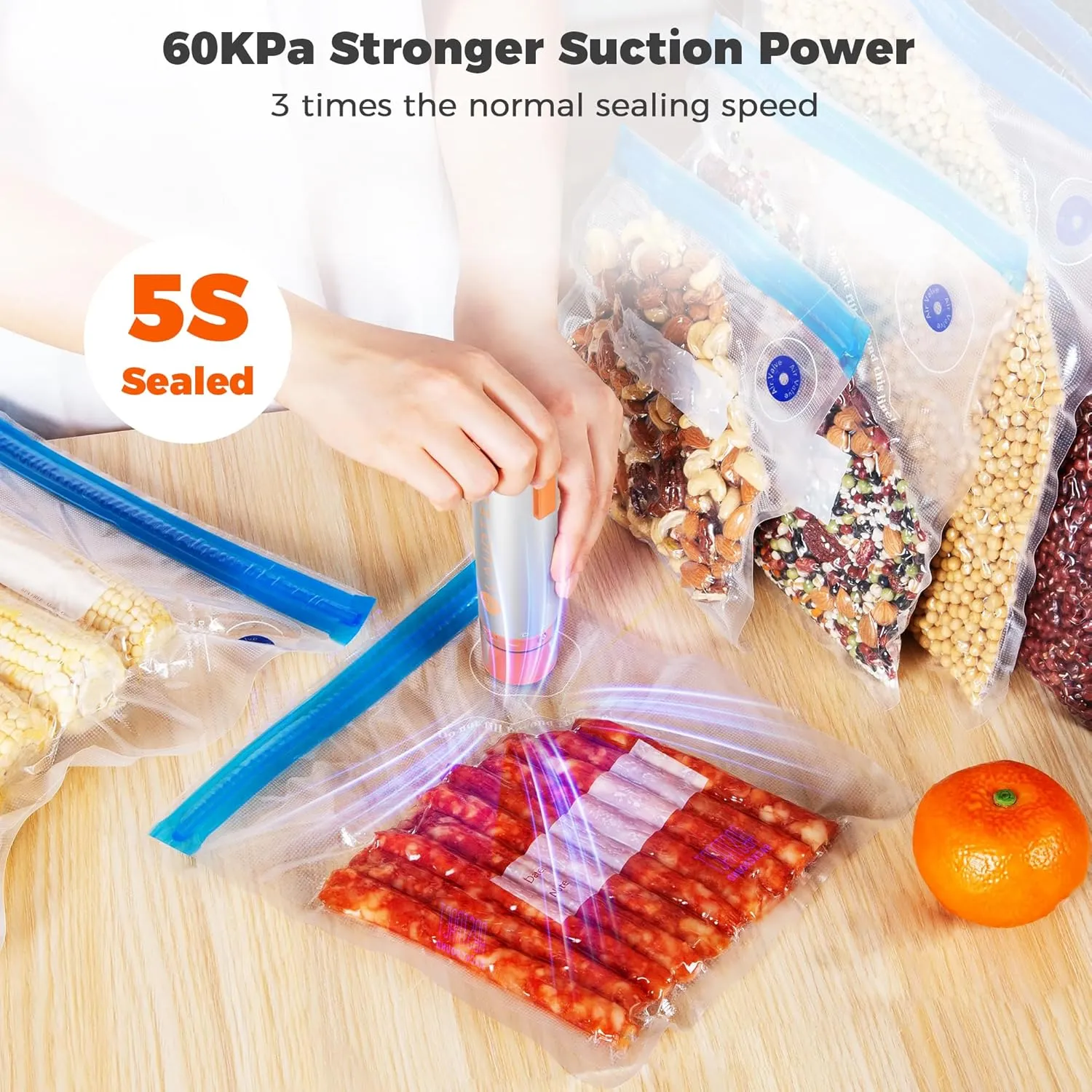 LAUDTEC 2-in-1 Handheld Vacuum Sealer for Food Storage Bags and Mason Jars (Vacuum Sealer   20 Reusable Storage Bags   4 Reusable Wide Mouth Jar Lids)