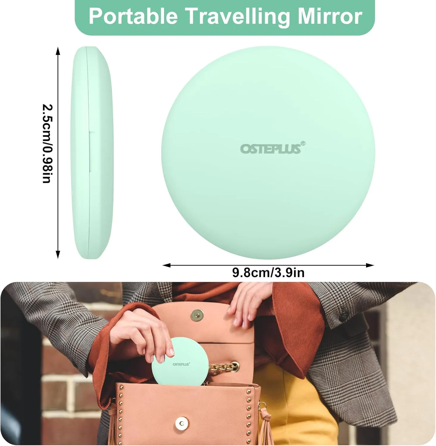 Led Compact Mirror, 3.9Inches1x/3X Magnification Mirror Makeup Portable Daylight LED for Pocket, Travel, 2-Sided Mirror for Girls, Women by Green