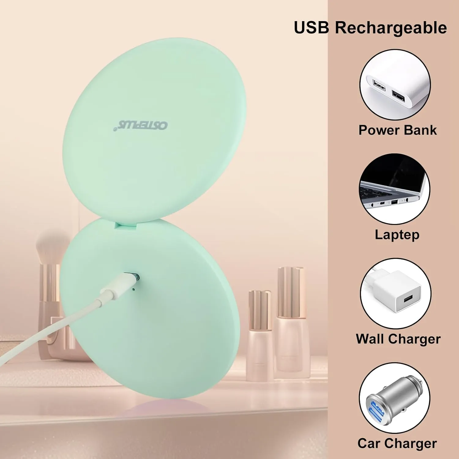 Led Compact Mirror, 3.9Inches1x/3X Magnification Mirror Makeup Portable Daylight LED for Pocket, Travel, 2-Sided Mirror for Girls, Women by Green