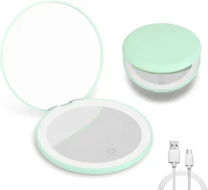 Led Compact Mirror, 3.9Inches1x/3X Magnification Mirror Makeup Portable Daylight LED for Pocket, Travel, 2-Sided Mirror for Girls, Women by Green