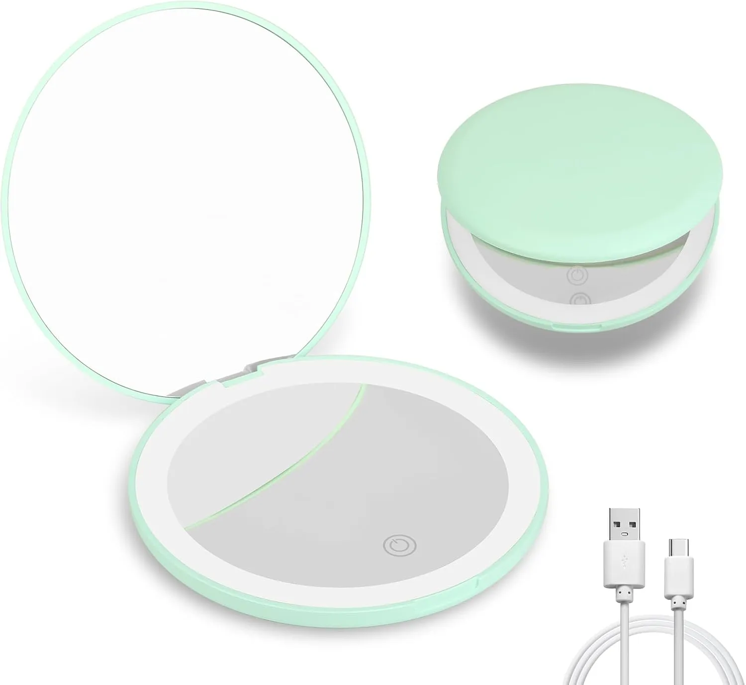Led Compact Mirror, 3.9Inches1x/3X Magnification Mirror Makeup Portable Daylight LED for Pocket, Travel, 2-Sided Mirror for Girls, Women by Green