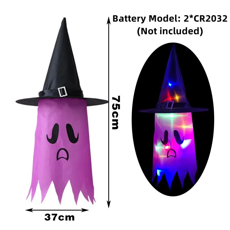 LED Halloween Decoration Flashing Light Gypsophila Ghost Festival Dress Up Glowing Wizard Ghost Hat Lamp Decor Hanging Lantern