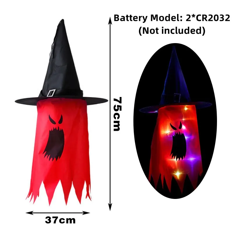 LED Halloween Decoration Flashing Light Gypsophila Ghost Festival Dress Up Glowing Wizard Ghost Hat Lamp Decor Hanging Lantern