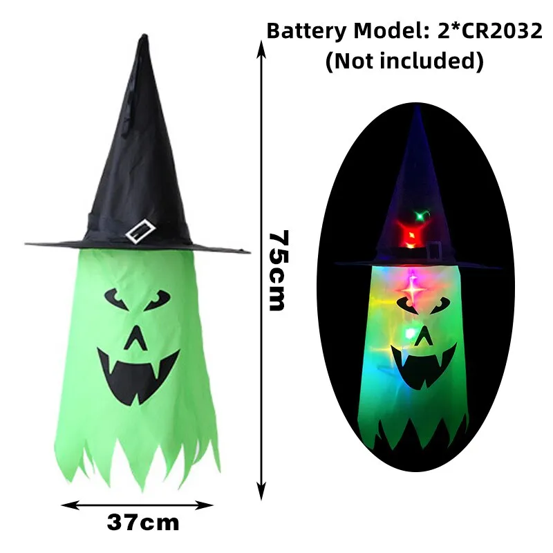 LED Halloween Decoration Flashing Light Gypsophila Ghost Festival Dress Up Glowing Wizard Ghost Hat Lamp Decor Hanging Lantern