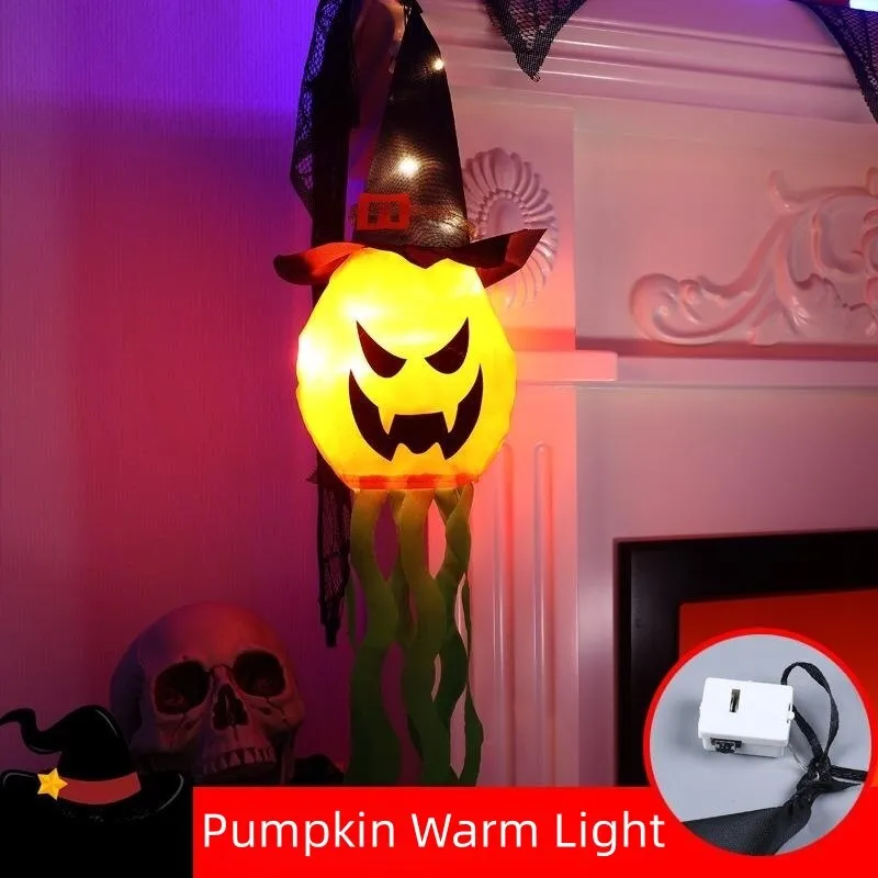 LED Halloween Decoration Flashing Light Gypsophila Ghost Festival Dress Up Glowing Wizard Ghost Hat Lamp Decor Hanging Lantern